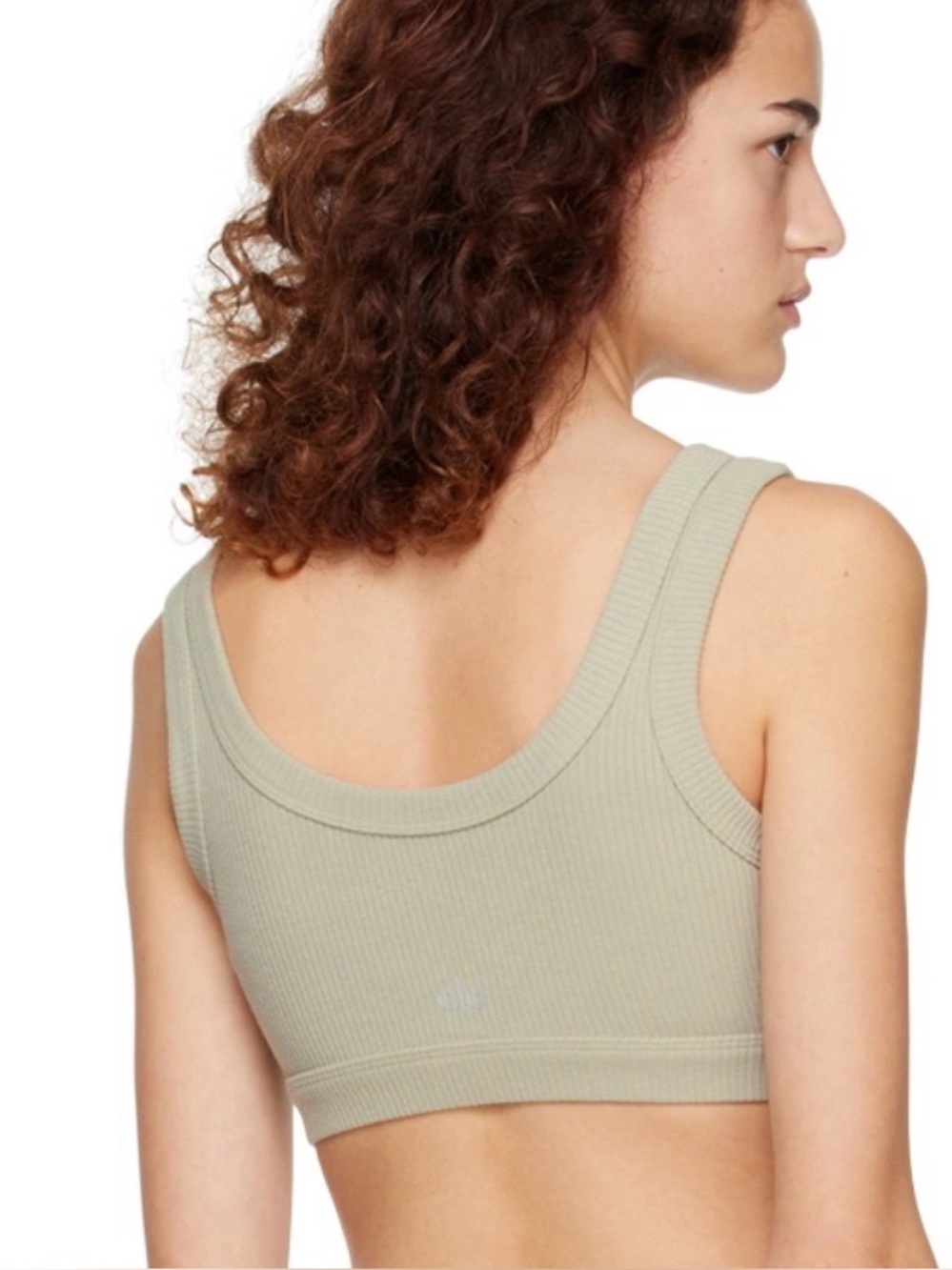 Alo Wellness Bra Ribbed Scoop-Back Bralette in Sage